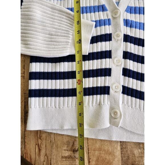 Talbots V-Neck Breton Striped Cardigan Sweater Women's M Coastal Preppy - Picture 5 of 10